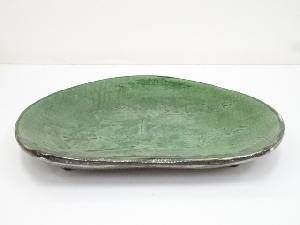 吉向焼　緑釉半月皿